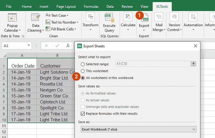 Select the worksheets you want to save as separate files