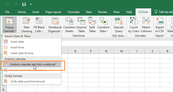 How to embed a date picker into Excel workbook
