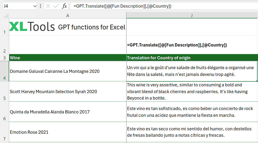 How to use GPT.Translate function in Excel: formula and examples