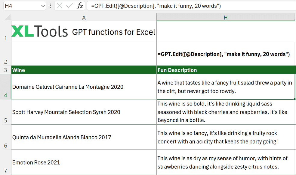 How to use GPT.Edit function in Excel: formula and examples
