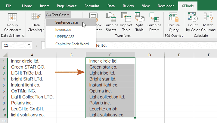 How to convert text in Excel to sentence case letters