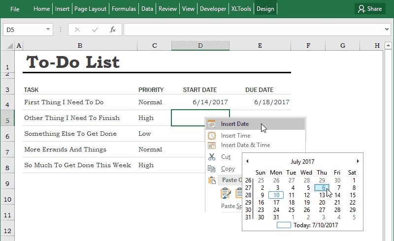 Insert a date into a cell from the Popup Calendar
