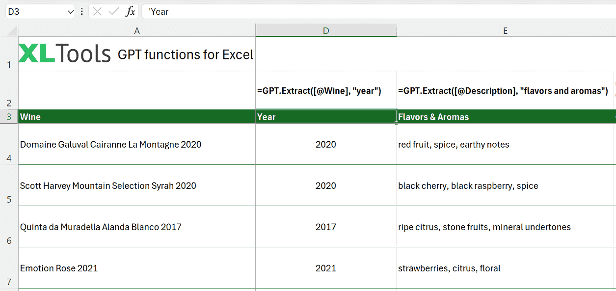 How to use GPT.Extract function in Excel: formula and examples