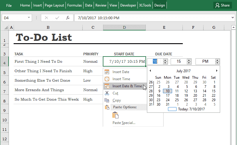 Insert both date and time into a cell from the date picker