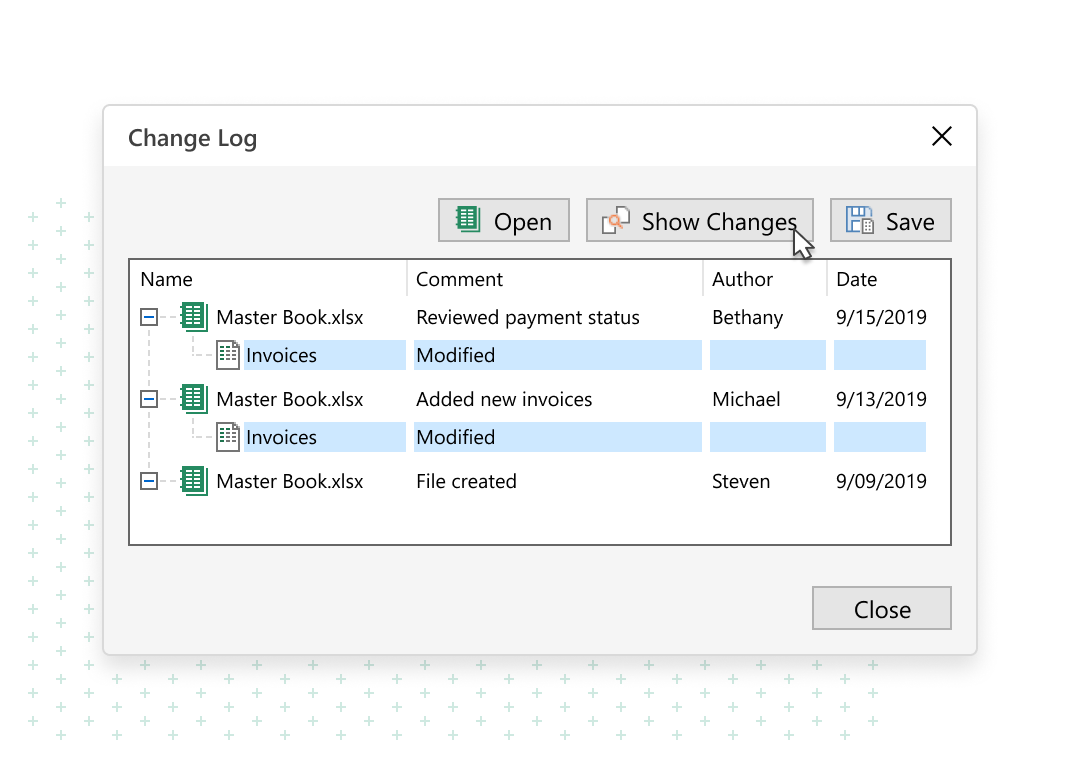 Keep track of changes to spreadsheets and VBA projects | Version