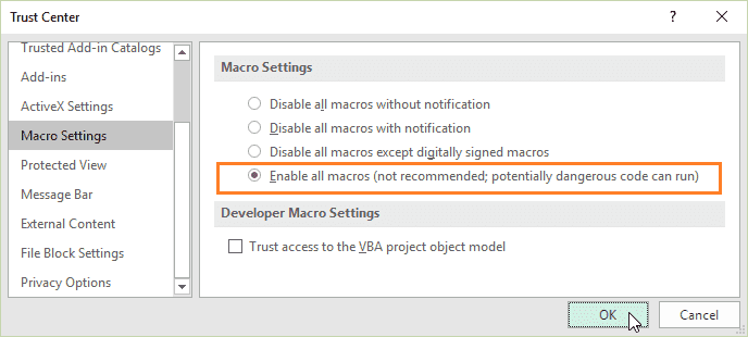 How to enable all macros