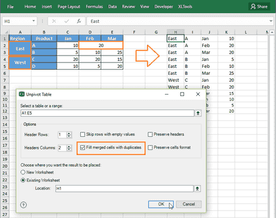 How to unpivot Excel crosstab table to a flat list – user guide | XLTools