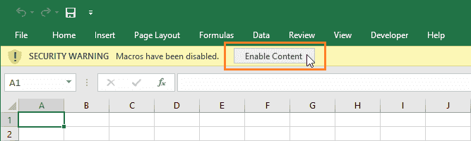 Security warning in a macro-enabled workbook