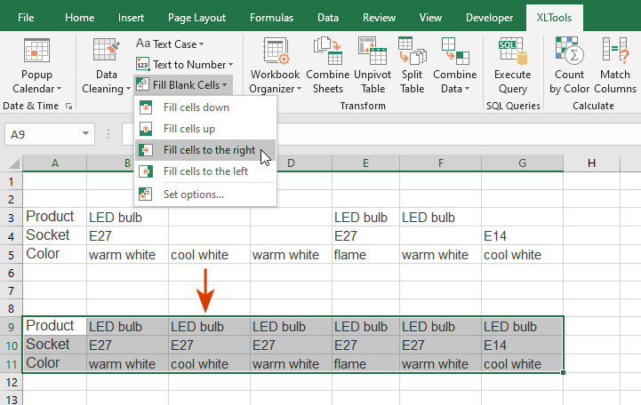 How to fill blank cells to the right with the nearest values
