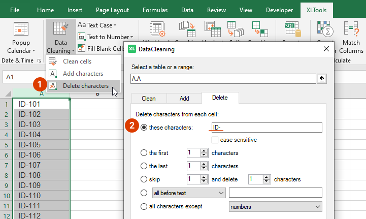 Select the range where to find and delete the substring