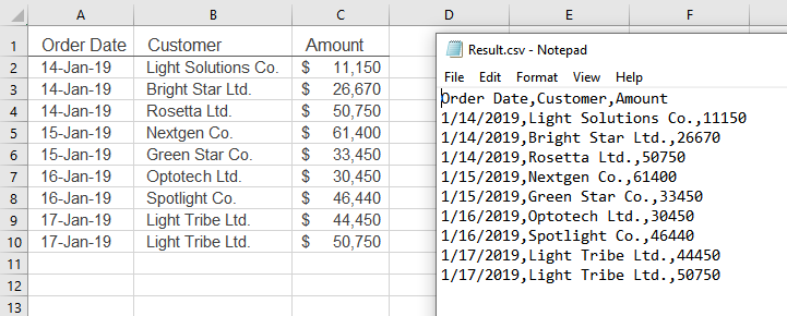 Step 3: review the resulting CSV file