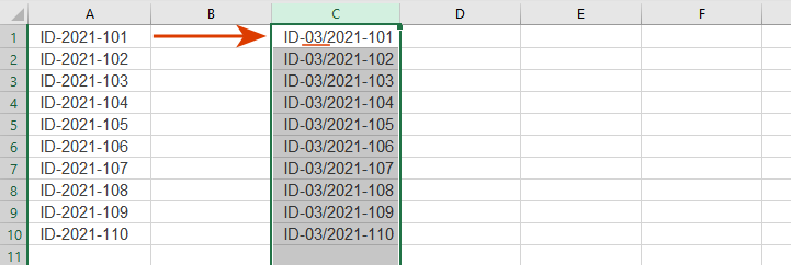 See result: the substring is added before or after specific text in cells
