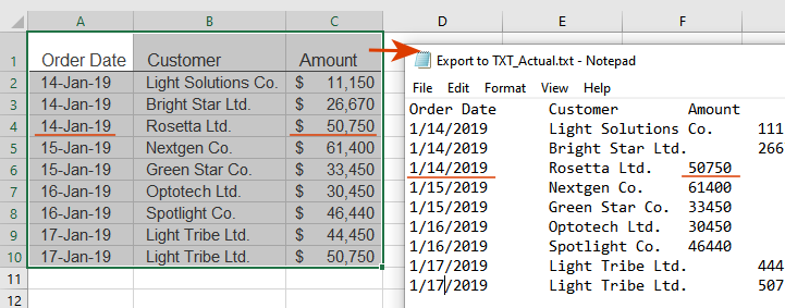 Set option: export actual values