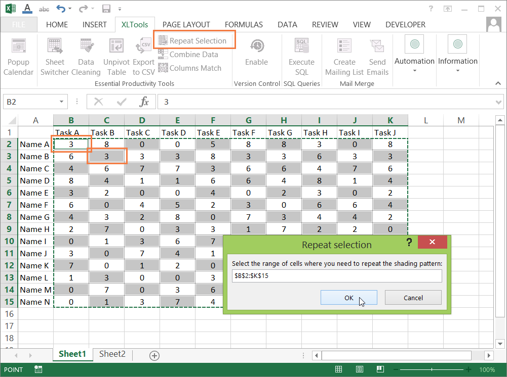 Select cells in checkerboard pattern in Excel