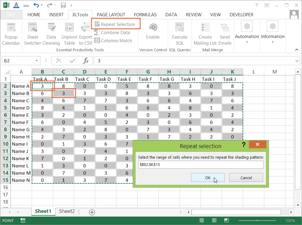 Select cells in checkerboard pattern in Excel