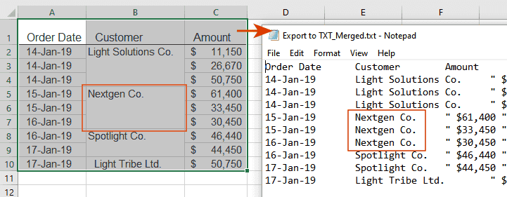 Set option: unmerge cells when exporting