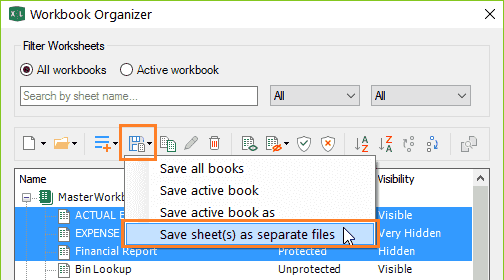 Save Excel worksheets as separate files