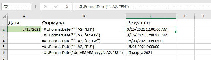 Как работать с функцией FormatDate для Excel: формула и результат