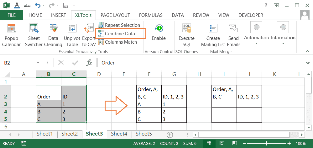 How to merge Excel columns row by row