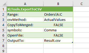 Step 2: specify parameters of the Export to CSV command