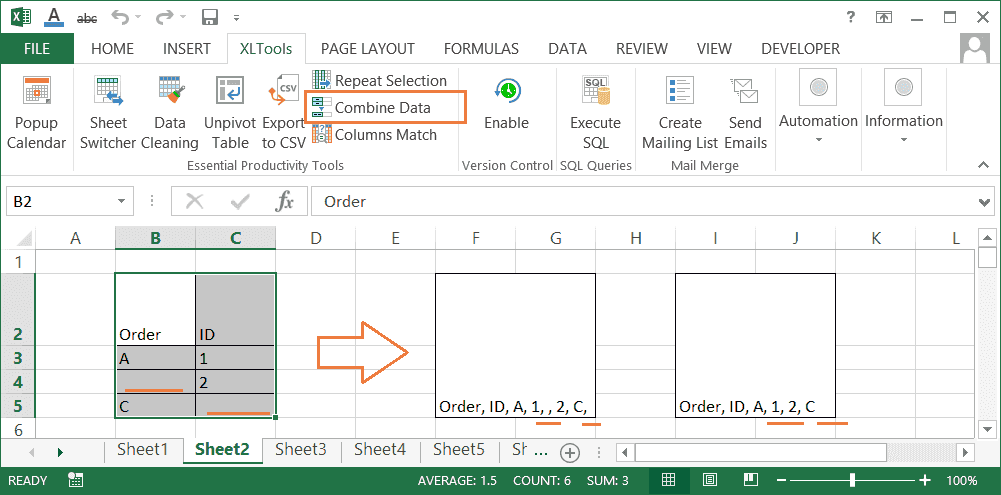 How to skip empty cells when combining and merging cells