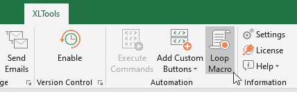 Click the Loop Macro button on XLTools ribbon