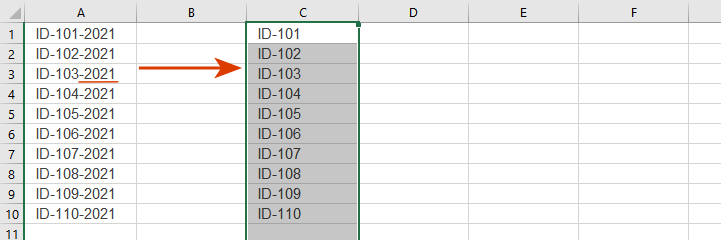 See result: the substring is deleted from the end of all cells