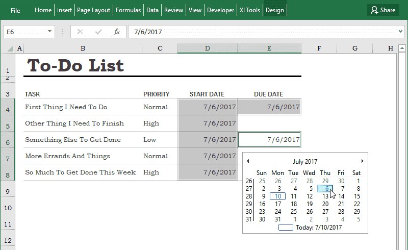 adding drop down calendar in excel 2013