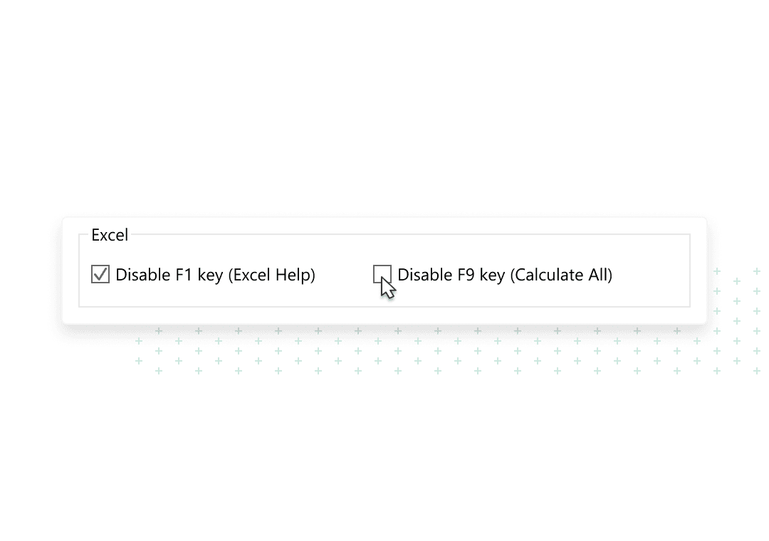 Disable F1 and F9 keys in Excel closeup