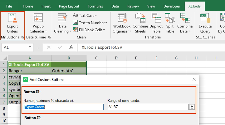Step 4: link the command to a custom button on XLTools ribbon