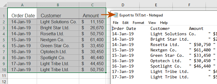 See result: all worksheets in a workbook are saved as TXT