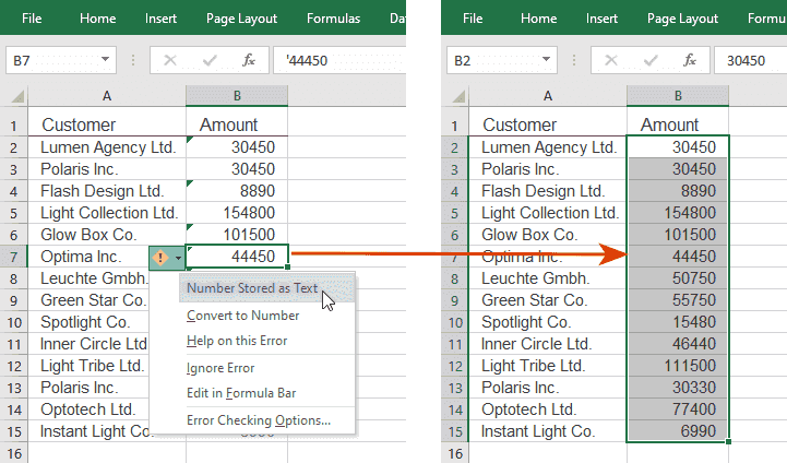 Number stored as text excel как исправить