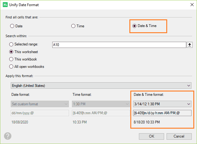 Specify date and time format settings