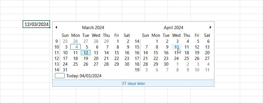 Define how to display Popup Calendar in Excel