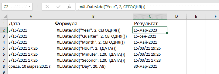 Как работать с функцией DateAdd для Excel: формула и результат