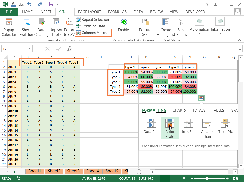 How to compare and calculate match percentage of columns