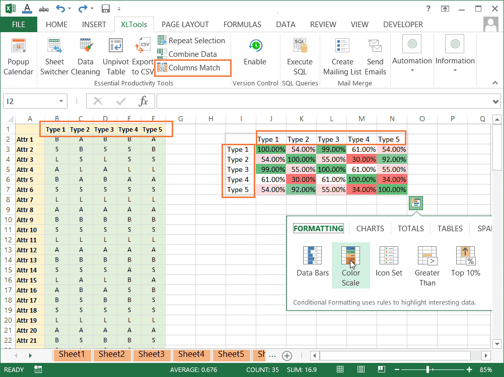 How to compare and calculate match percentage of columns