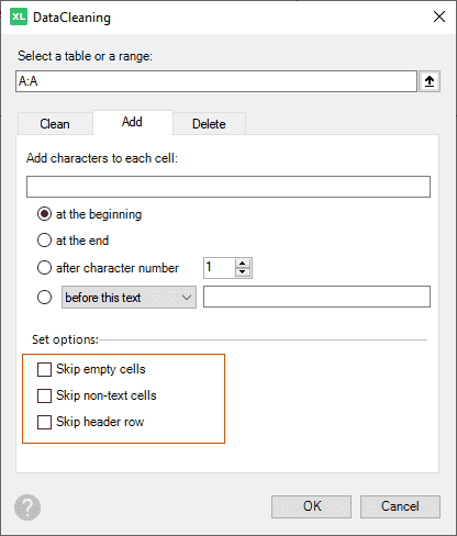 How to set options for adding substrings into Excel cells