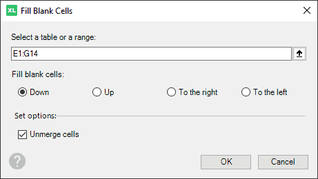 How to set options for filling blank cells in a table
