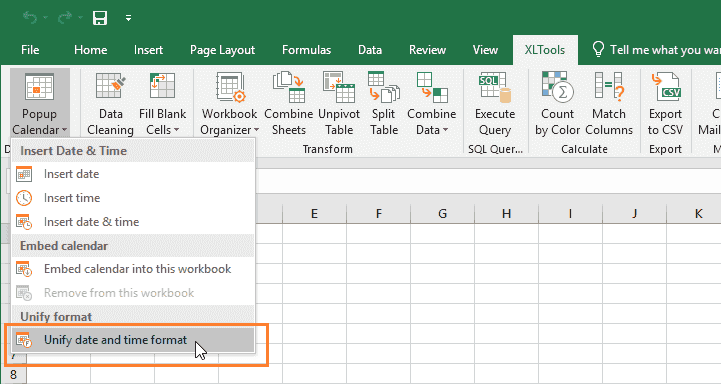 Click Unify date format in the drop-down menu