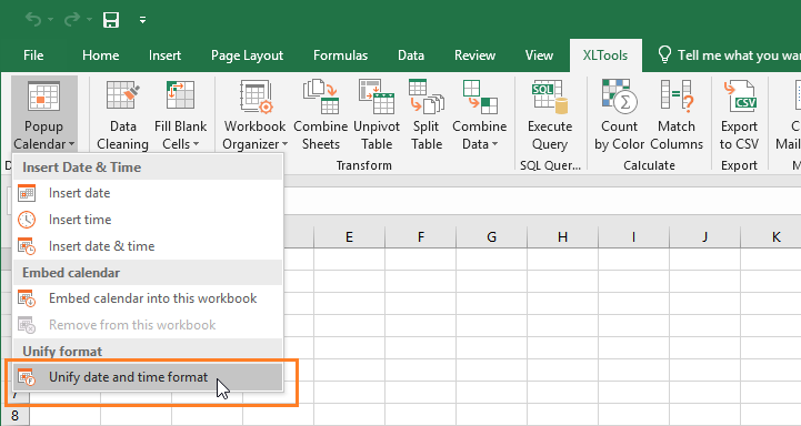 Click Unify date format in the drop-down menu