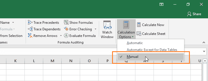 How to enable manual calculations in Excel