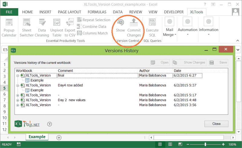 XLTools Version Control: how to restore a previous version of a spreadsheet
