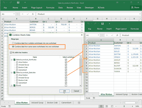 How to combine multiple Excel worksheets into one – user guide | XLTools