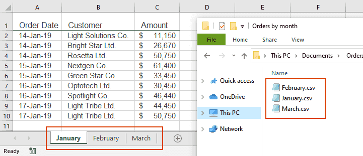 See result: all worksheets in a workbook are saved as CSV