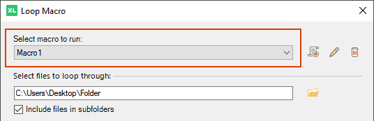 Select the macro to loop through Excel workbooks