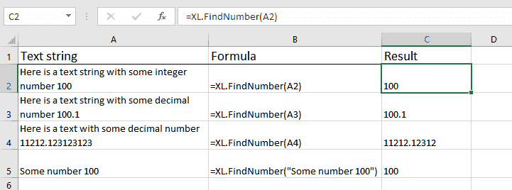 How to use FindNumber function for Excel: formula and results
