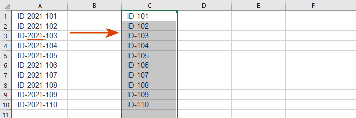 See result: the substring is deleted from the middle of all cells