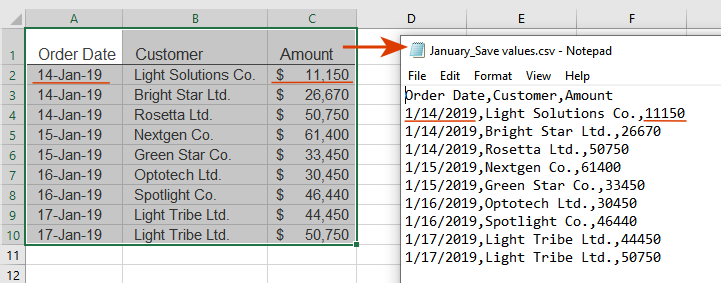 Set option: export values to CSV