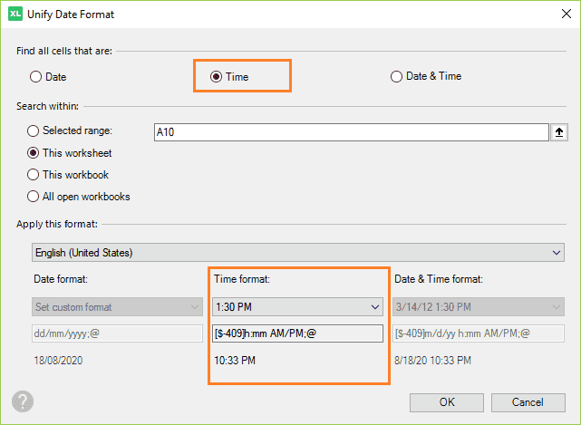 Specify time format settings